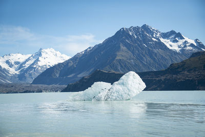 Scenic view of frozen lake against mountain range