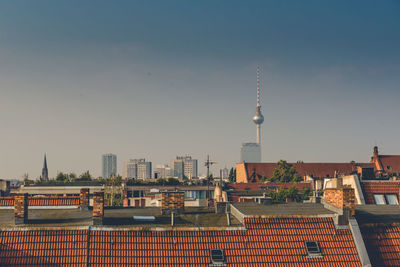 Cityscape against clear sky