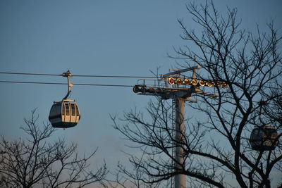 Low angle view of cable car against clear sky