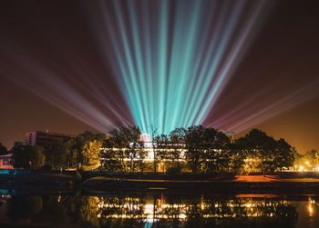 Reflection of illuminated buildings in water at night