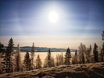 Scenic view of snow covered landscape against sky