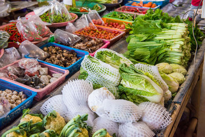 High angle view of vegetables for sale in market