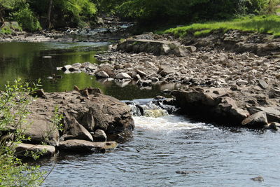 Scenic view of river flowing through rocks