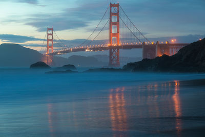 View of suspension bridge over sea