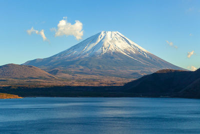Scenic view of snowcapped mount fuji against sky