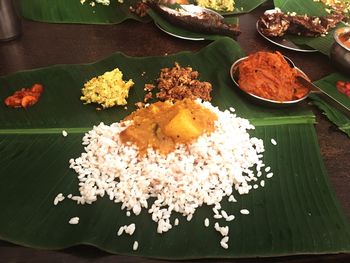 High angle view of food in plate