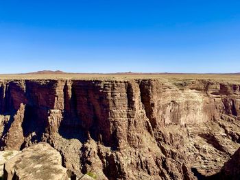 Panoramic view of landscape against clear blue sky