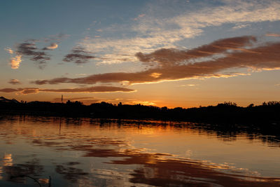 Scenic view of lake against sky at sunset