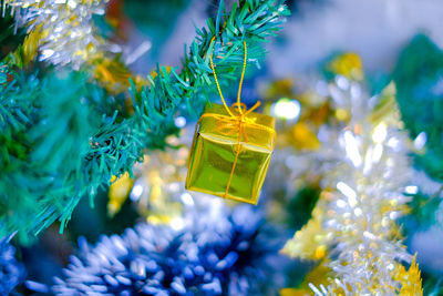 Close-up of christmas decorations on tree