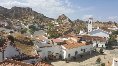 High angle view of townscape against sky