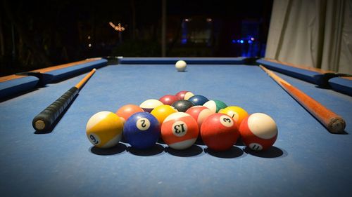 Pool balls arranged on table