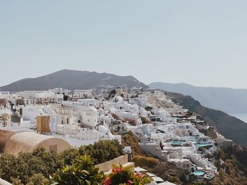 High angle view of townscape against clear sky