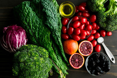 High angle view of vegetables on table