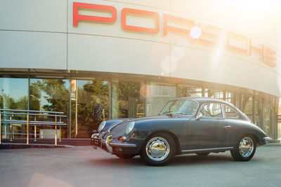 Vintage car parked on road