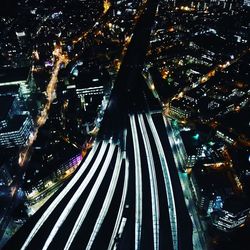 High angle view of illuminated city at night