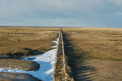 Scenic view of field against sky during winter