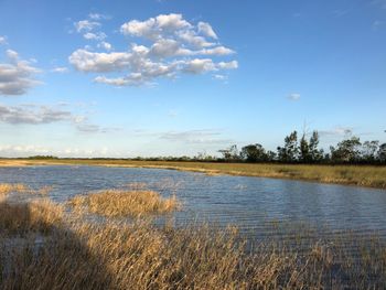 Scenic view of lake against sky
