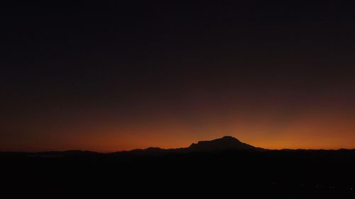 Scenic view of silhouette mountain against sky during sunset