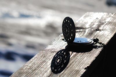 Close-up of pipe on pier