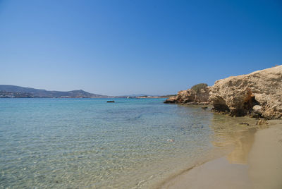 Scenic view of beach against clear blue sky