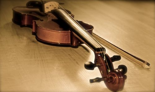 Violin on wooden floor