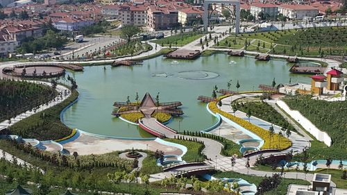 High angle view of pond at esertepe park