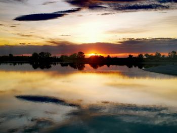 Scenic view of lake against sky during sunset