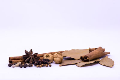 Close-up of pastry against white background