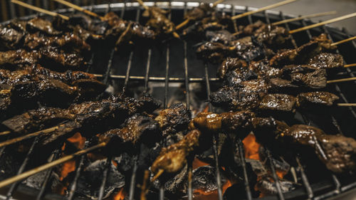 Close-up of food on barbecue grill