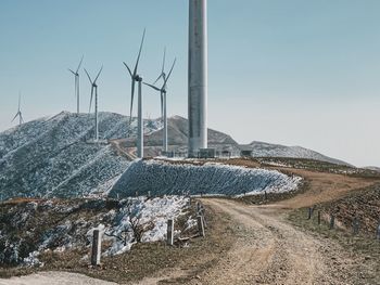 Panoramic view of wind turbine against clear sky