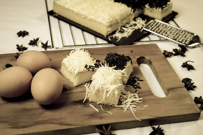 High angle view of vegetables on table