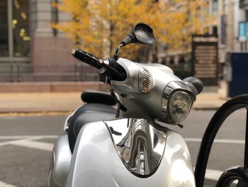 Close-up of vintage car on street