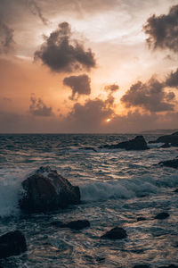 Scenic view of sea against sky during sunset