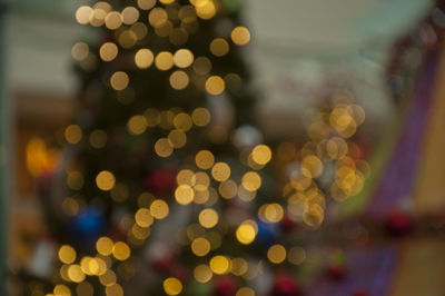 Defocused image of illuminated christmas tree