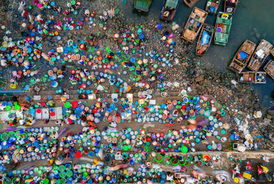 Aerial view of people at fish market