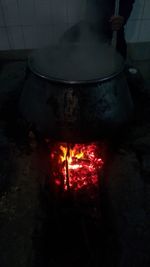 High angle view of fire in kitchen