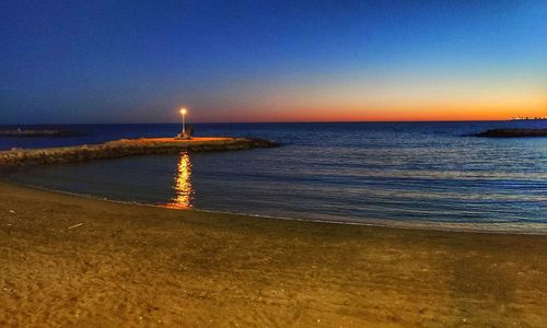 Scenic view of sea against clear sky during sunset