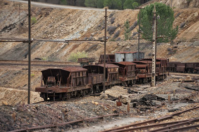 Abandoned train on field