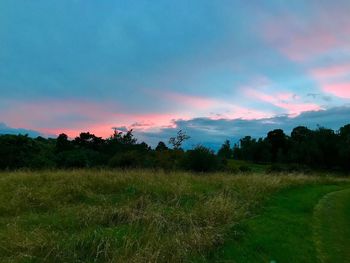 Scenic view of field against sky during sunset