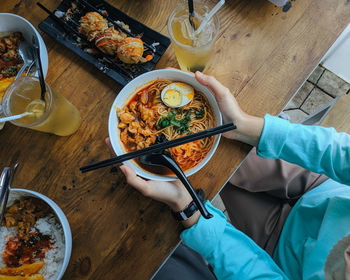 High angle view of food on table