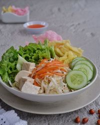 High angle view of meal served in plate