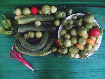 Directly above shot of vegetables on bench