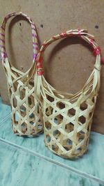 Close-up of wicker basket on table