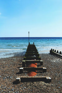 Scenic view of beach against clear sky