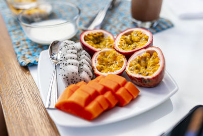 Close-up of food in plate on table