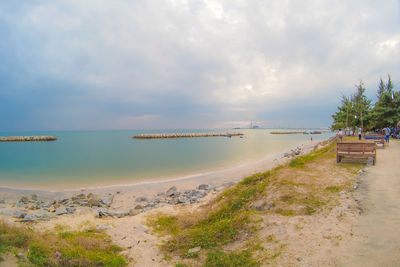 Scenic view of beach against sky