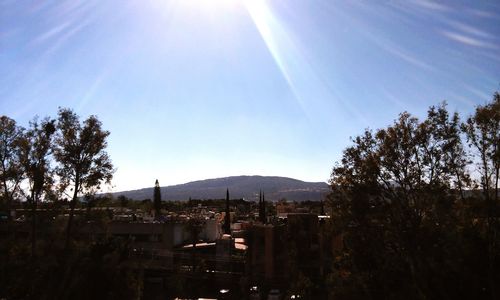 View of town against mountain range