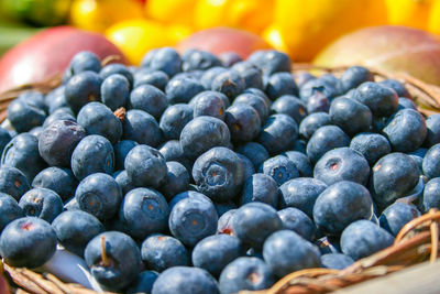 Close-up of blackberries in basket