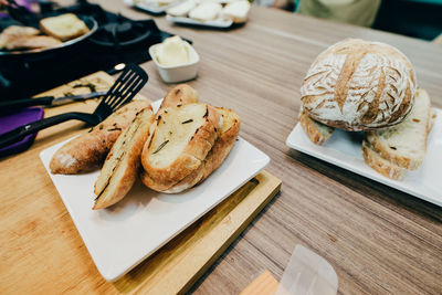 High angle view of food in plate on table