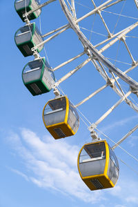 Closeup of multicolored tempozan ferris wheel in amusement park with blue sky in tbilisi, georgia